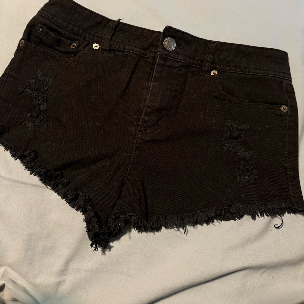 Rue21 Black Distressed Jean Shorts with Frayed Hem